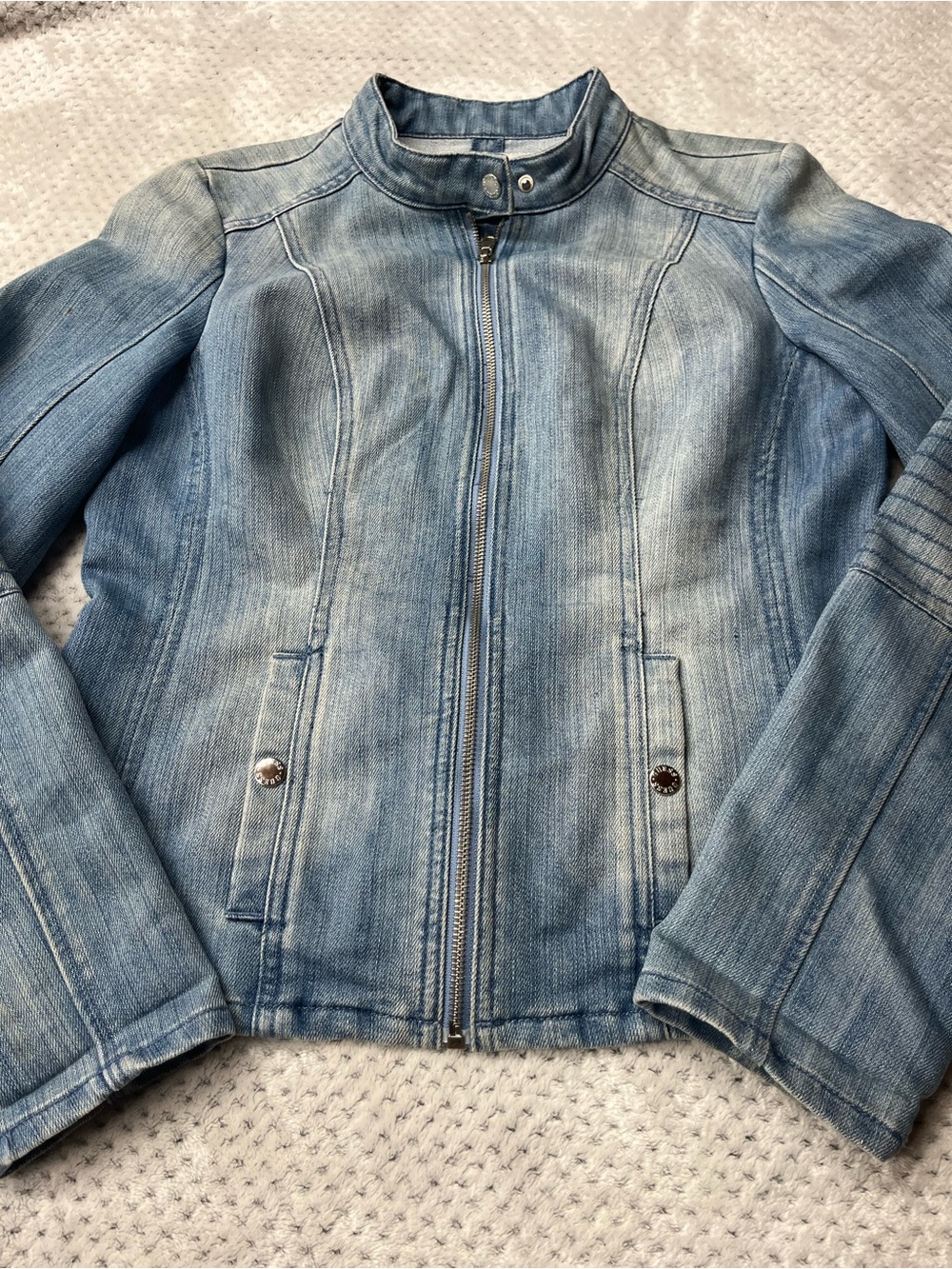 GUESS Los Angeles Women's Size L Blue Full Zip Moto Jacket